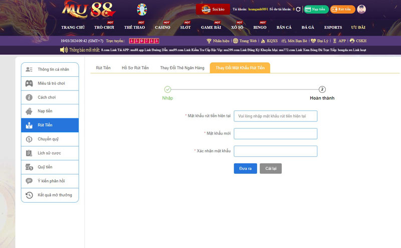 Những ưu điểm khi rút tiền Mu88